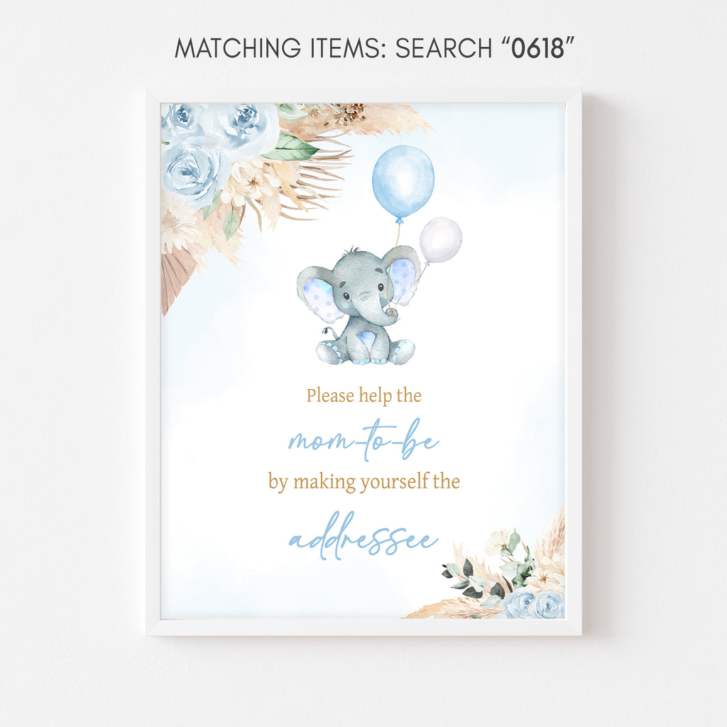 Blue Boho Elephant Baby Shower Envelope Station Sign