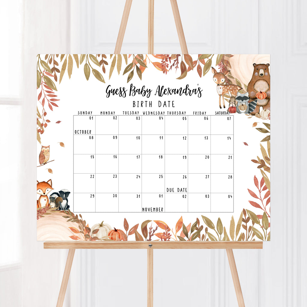 Fall Woodland Baby Shower Due Date Calendar