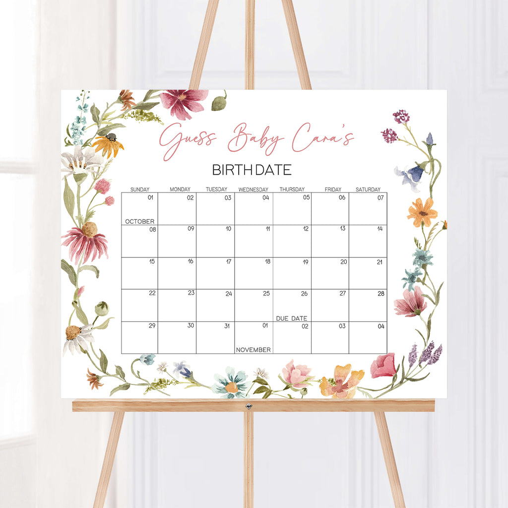 Wildflower Baby Shower Due Date Calendar