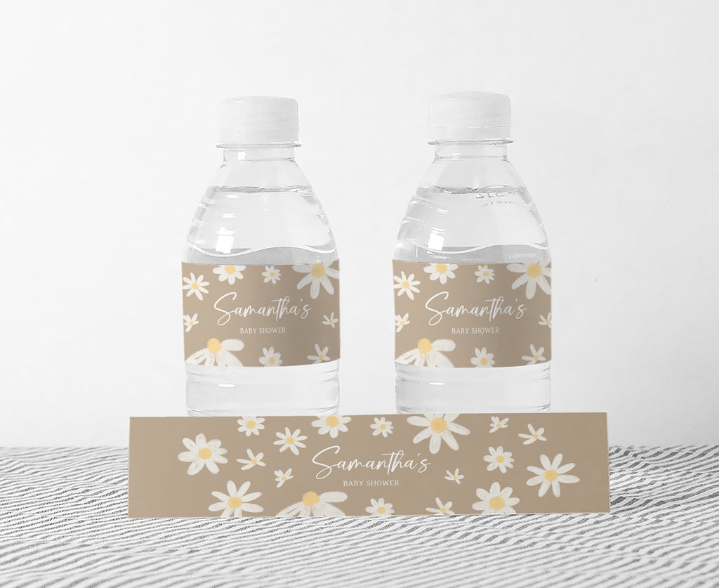 Floral Daisy Baby Shower Bottle Label