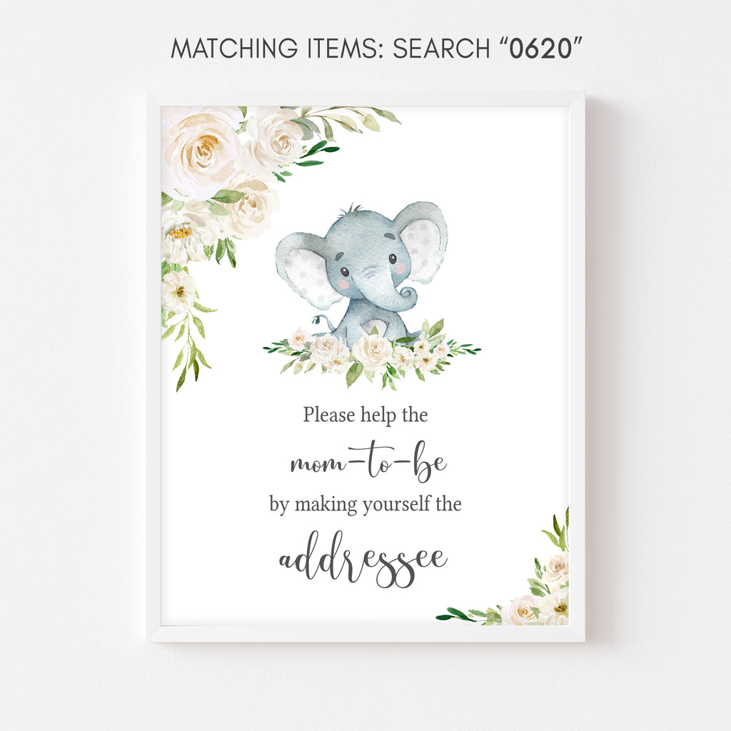 Floral Elephant Baby Shower Envelope Station Sign