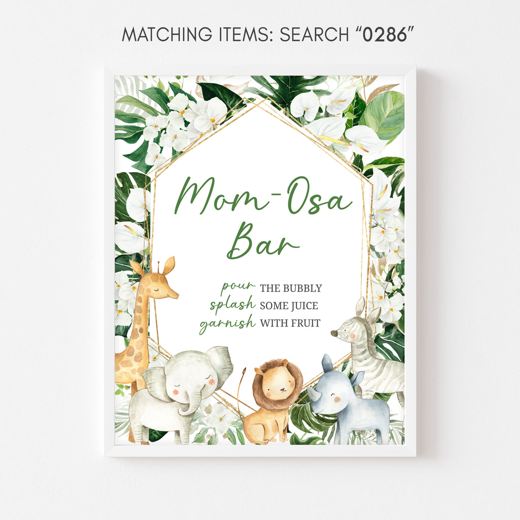 Safari Animals Tropical Baby Shower Mom Osa Bar Sign