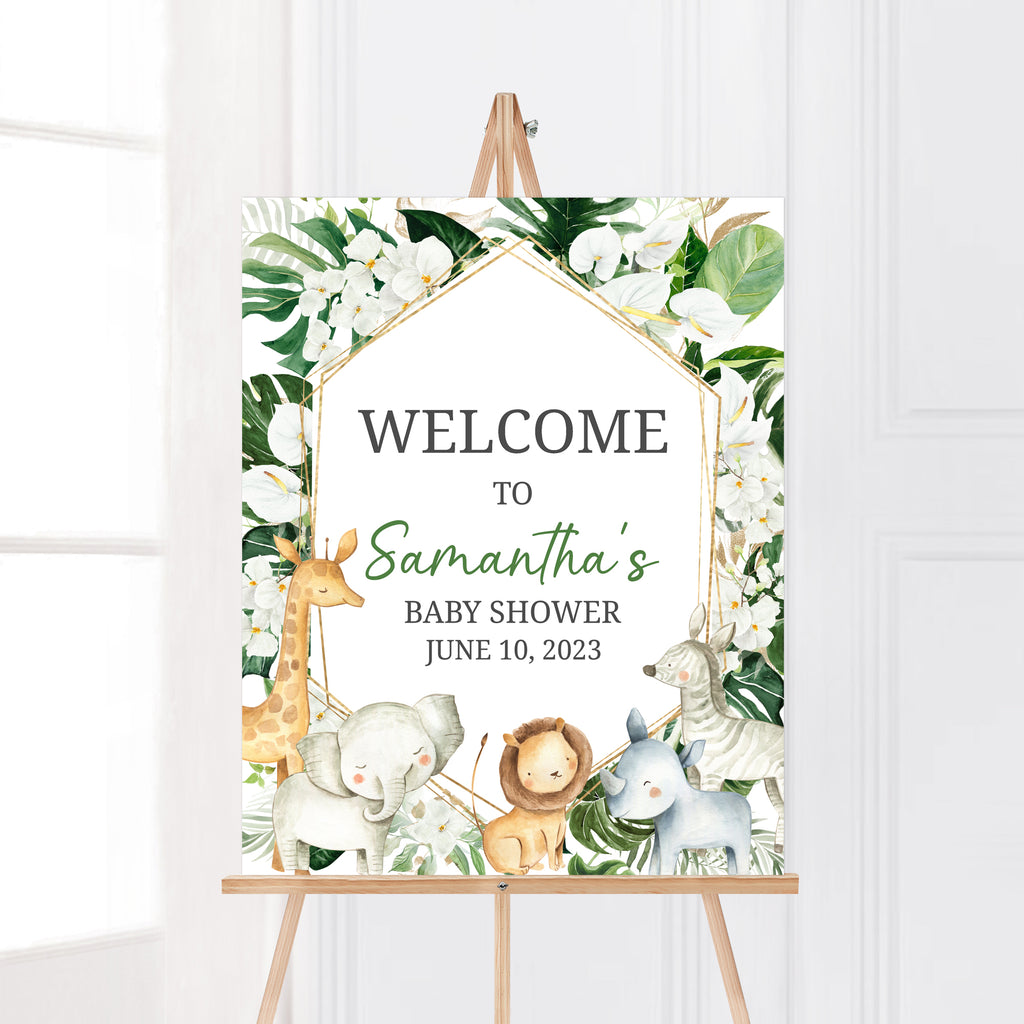 Safari Animals Tropical Baby Shower Welcome Sign