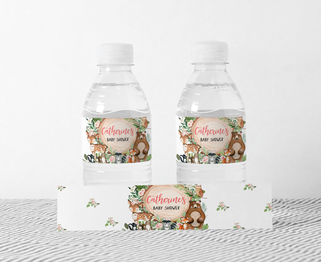 Girl Woodland Baby Shower Bottle Label