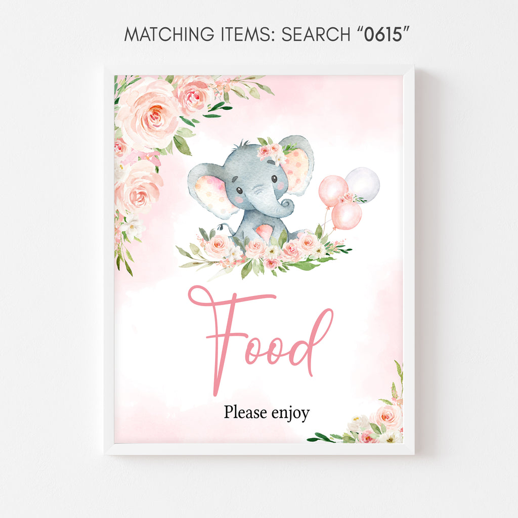 Floral Elephant Baby Shower Food Sign