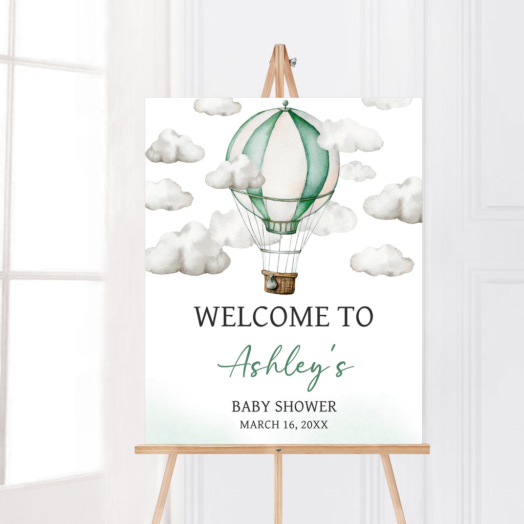 Green Hot Air Balloon Baby Shower Welcome Sign