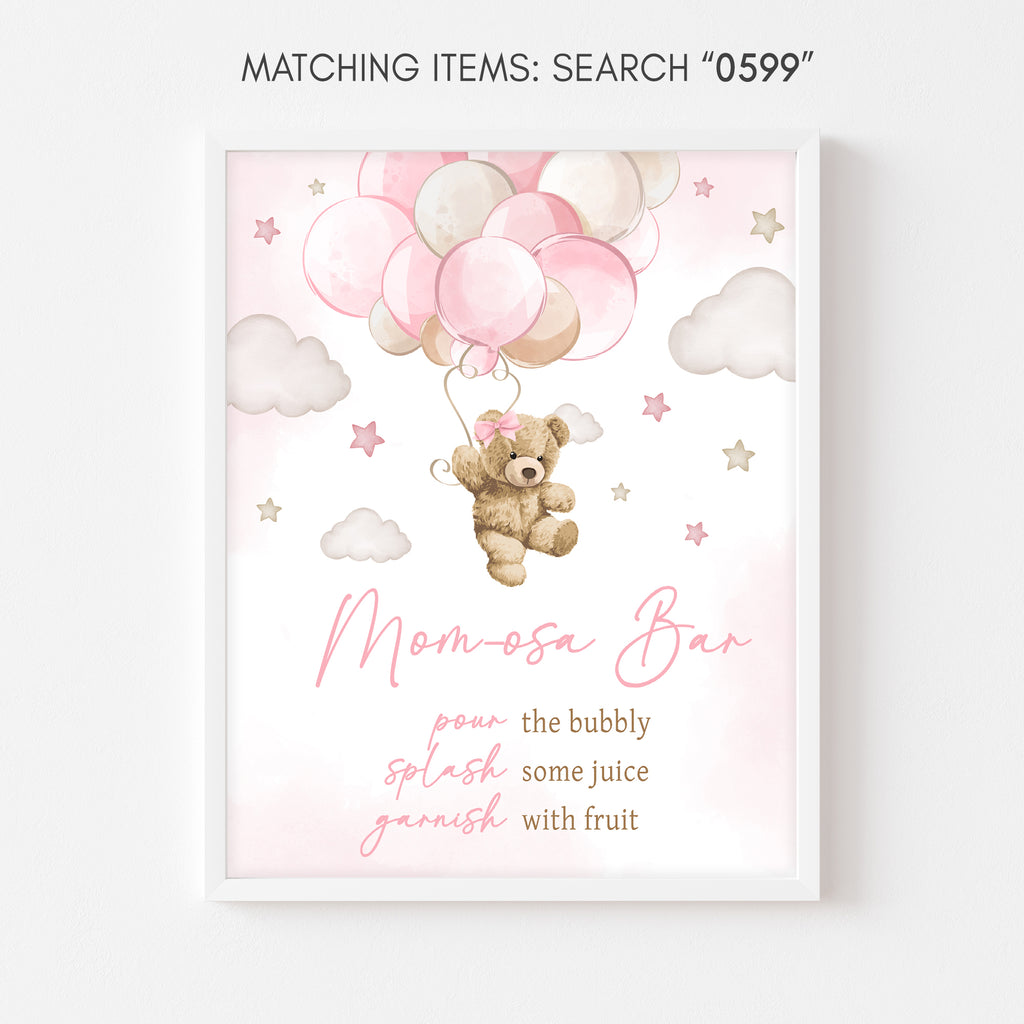 Pink Bear Balloon Baby Shower Mom Osa Bar Sign