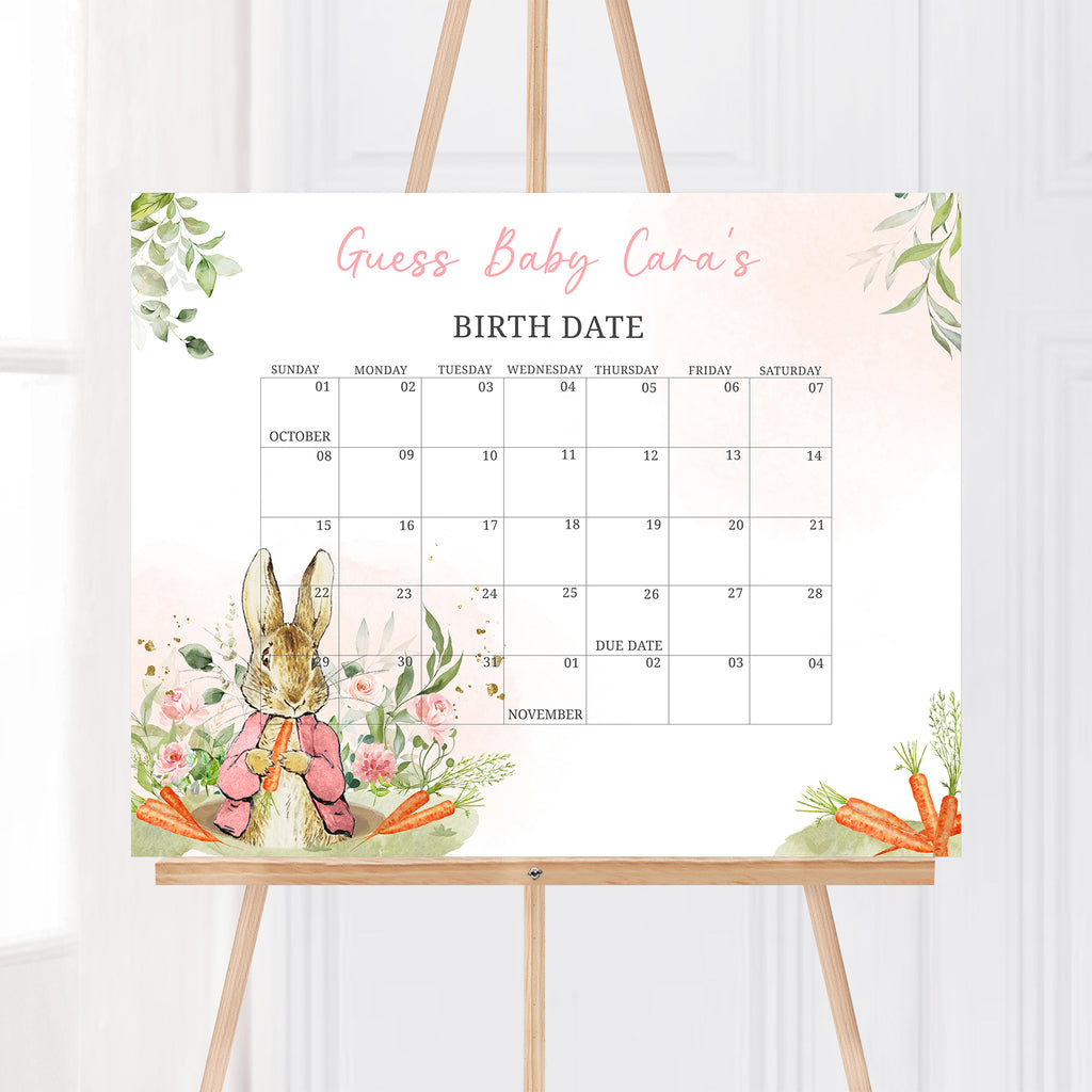 Pink Peter Rabbit Baby Shower Due Date Calendar