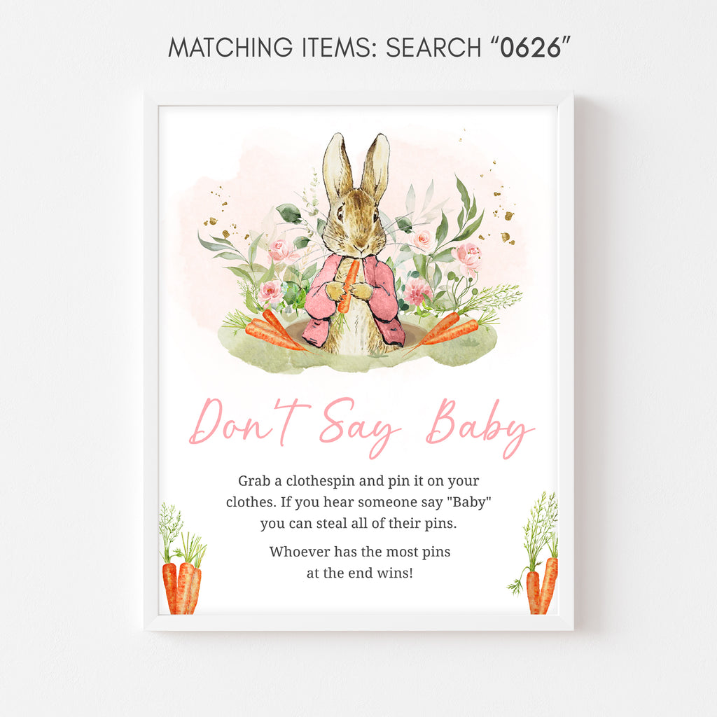 Pink Peter Rabbit Baby Shower Don't Say Baby Sign