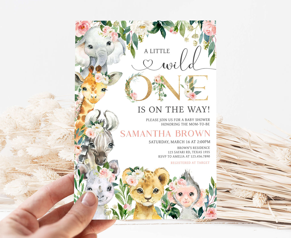 Wild One Floral Safari Baby Shower Invitation