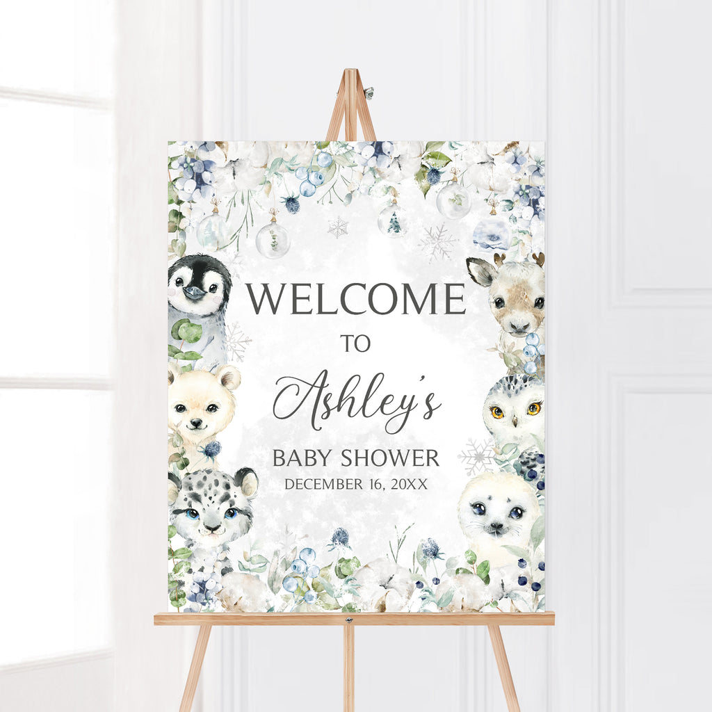 Winter Arctic Animals Baby Shower Welcome Sign