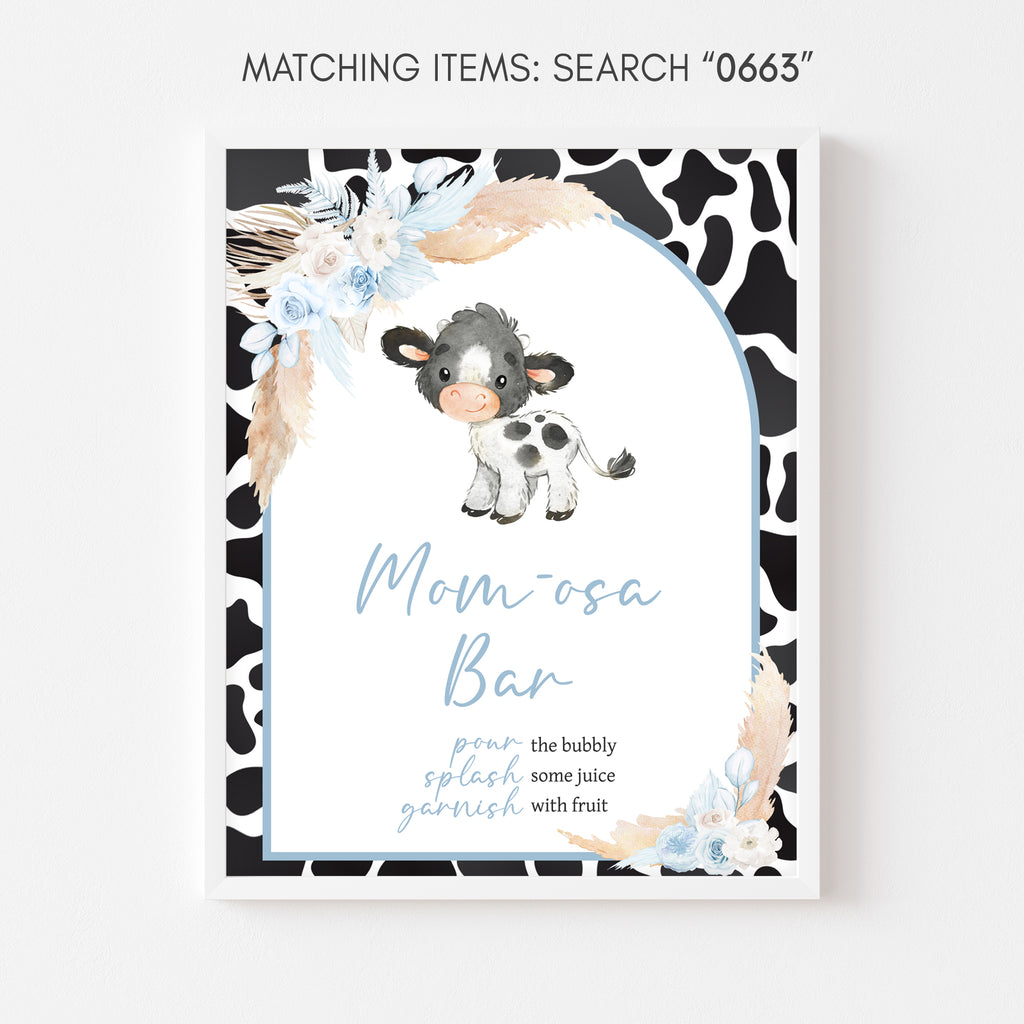 Blue Cow Baby Shower Mom Osa Bar Sign