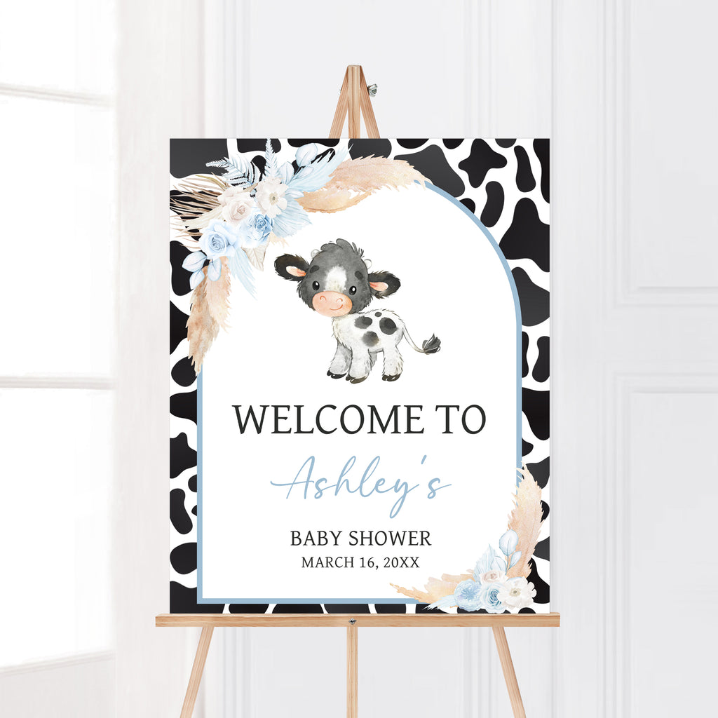 Blue Cow Baby Shower Welcome Sign