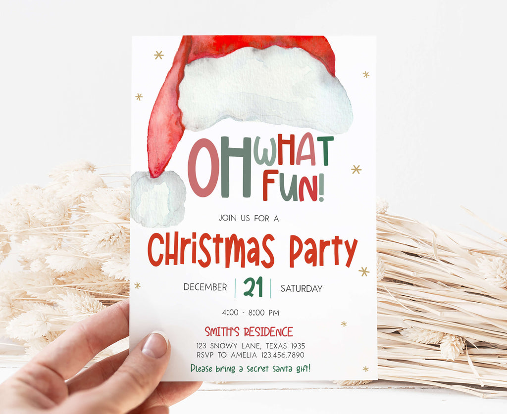 Santa Hat Oh What Fun Christmas Party Invitation