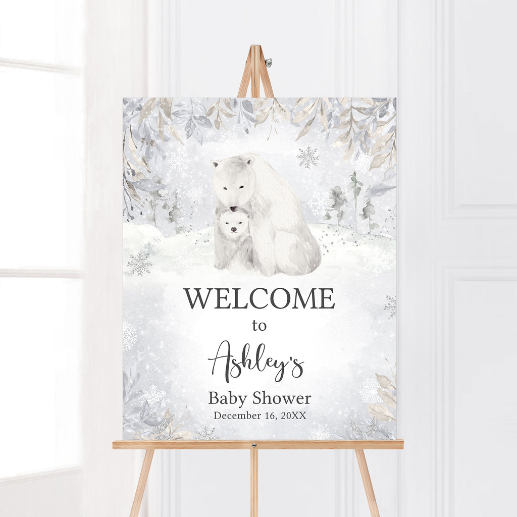 Winter Polar Bear Baby Shower Welcome Sign