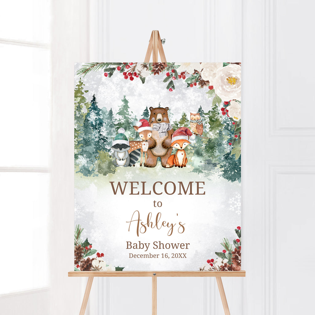 Floral Winter Woodland Baby Shower Welcome Sign