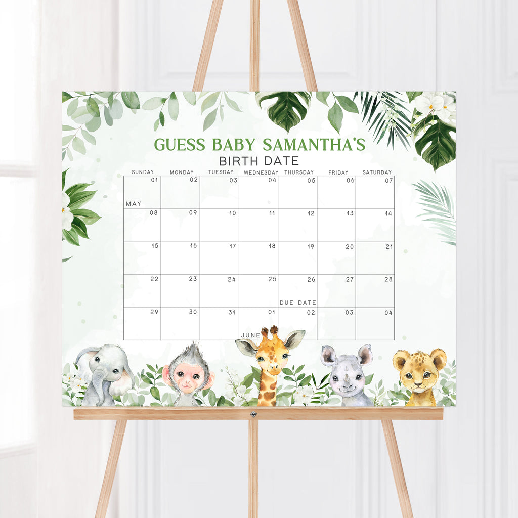 Safari Oh Baby Baby Shower Due Date Calendar