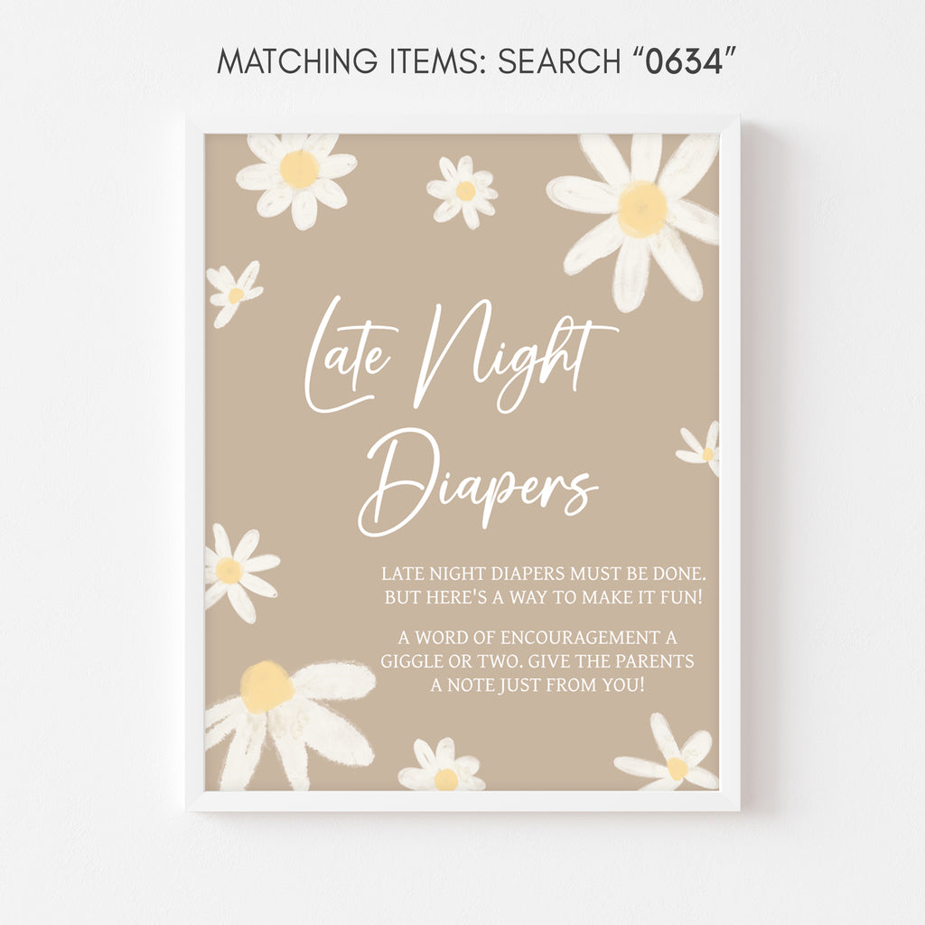 Floral Daisy Baby Shower Late Night Diapers Sign