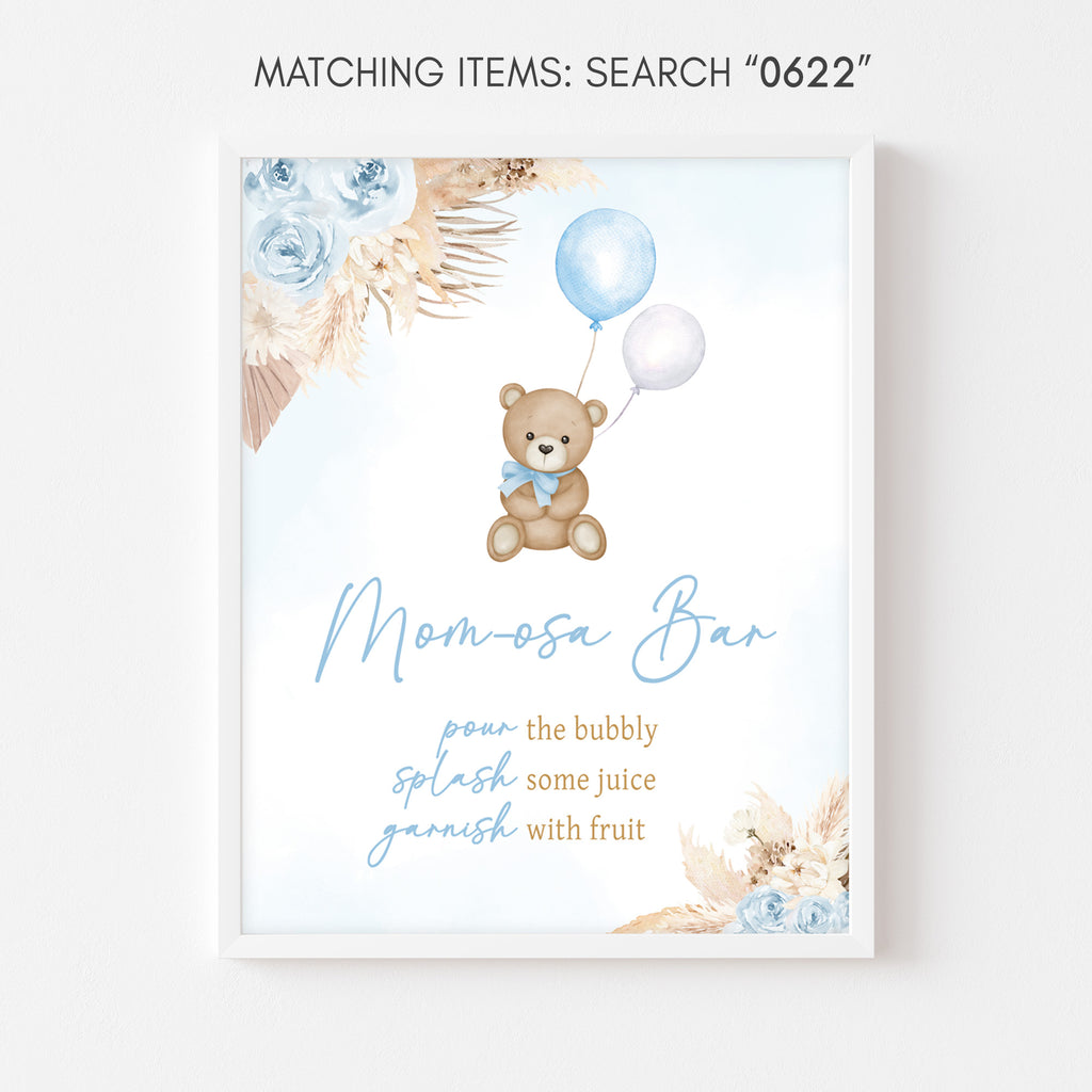 Blue Boho Bear Baby Shower Mom Osa Bar Sign