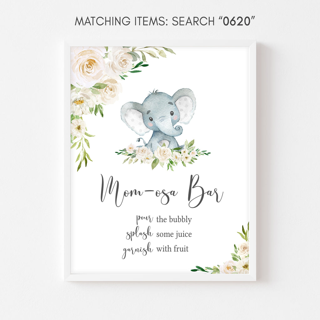 Floral Elephant Baby Shower Mom Osa Bar Sign