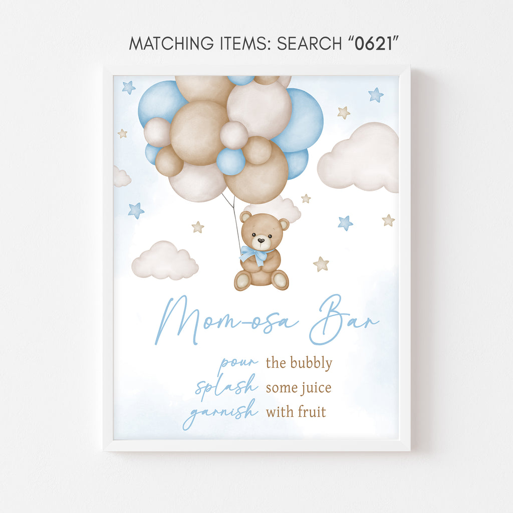 Blue Bear Baby Shower Mom Osa Bar Sign