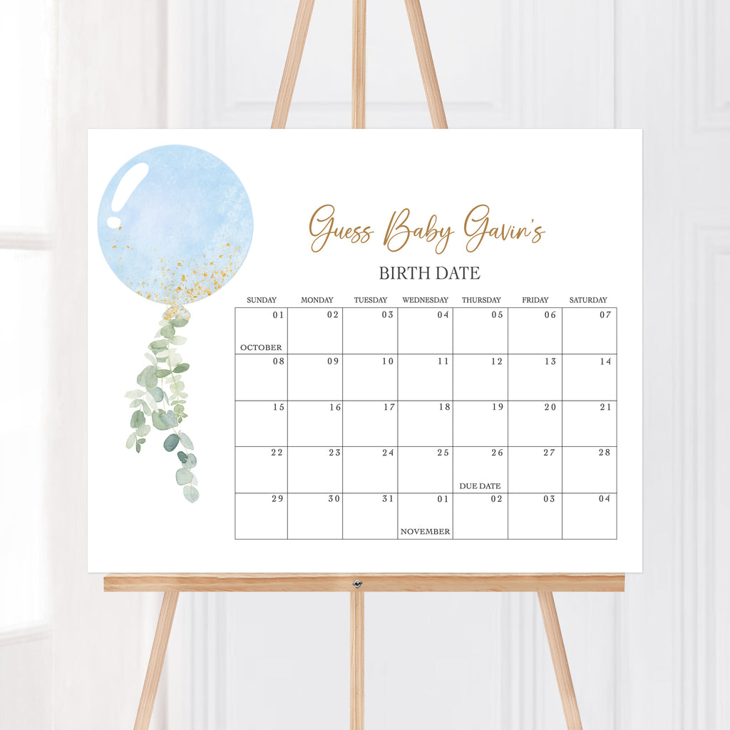 Oh Boy Baby Shower Due Date Calendar