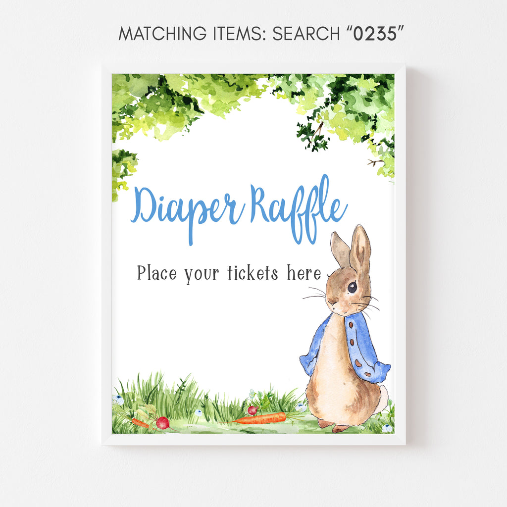 Peter Rabbit Baby Shower Diaper Raffle Sign