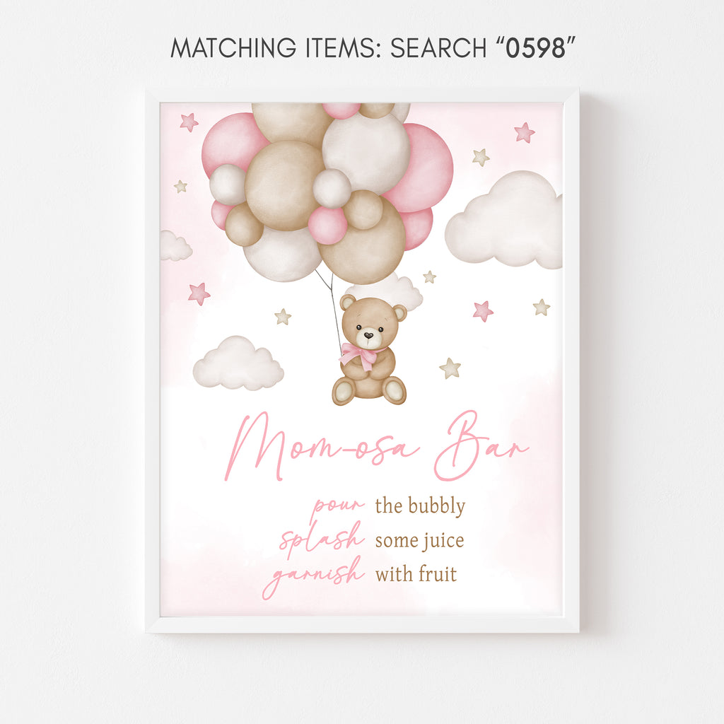 Pink Balloon Bear Baby Shower Mom Osa Bar Sign