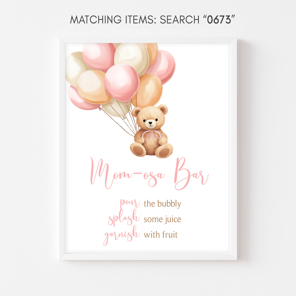 Pink Bear Balloon Baby Shower Mom Osa Bar Sign