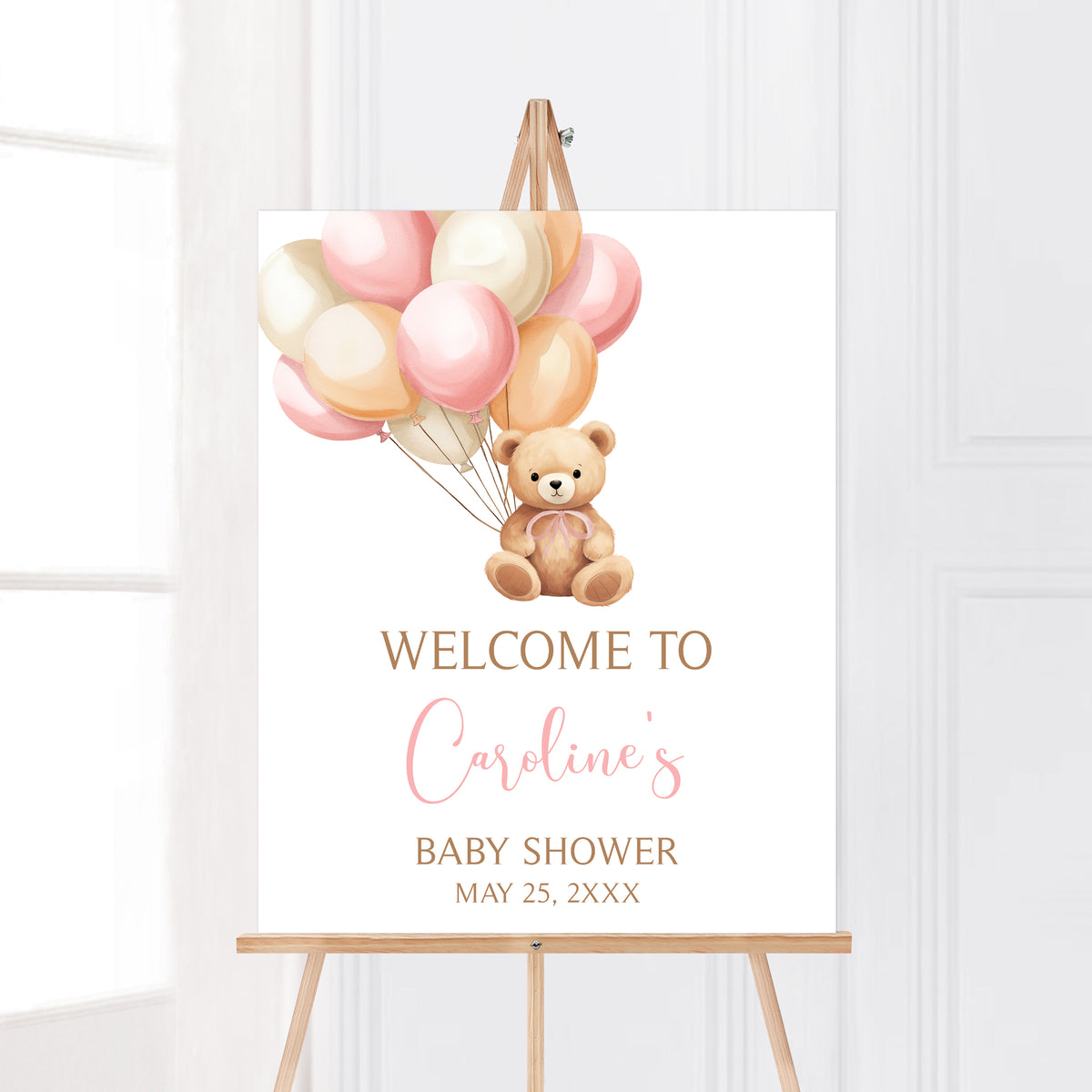 Printable Welcome Sign for Pink Bear Themed Baby Shower – Cuddle Palette