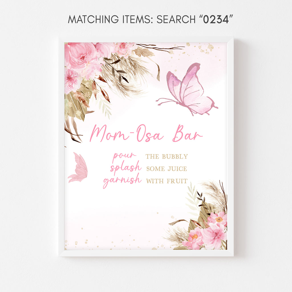 Pink Boho Butterfly Baby Shower Mom Osa Bar Sign