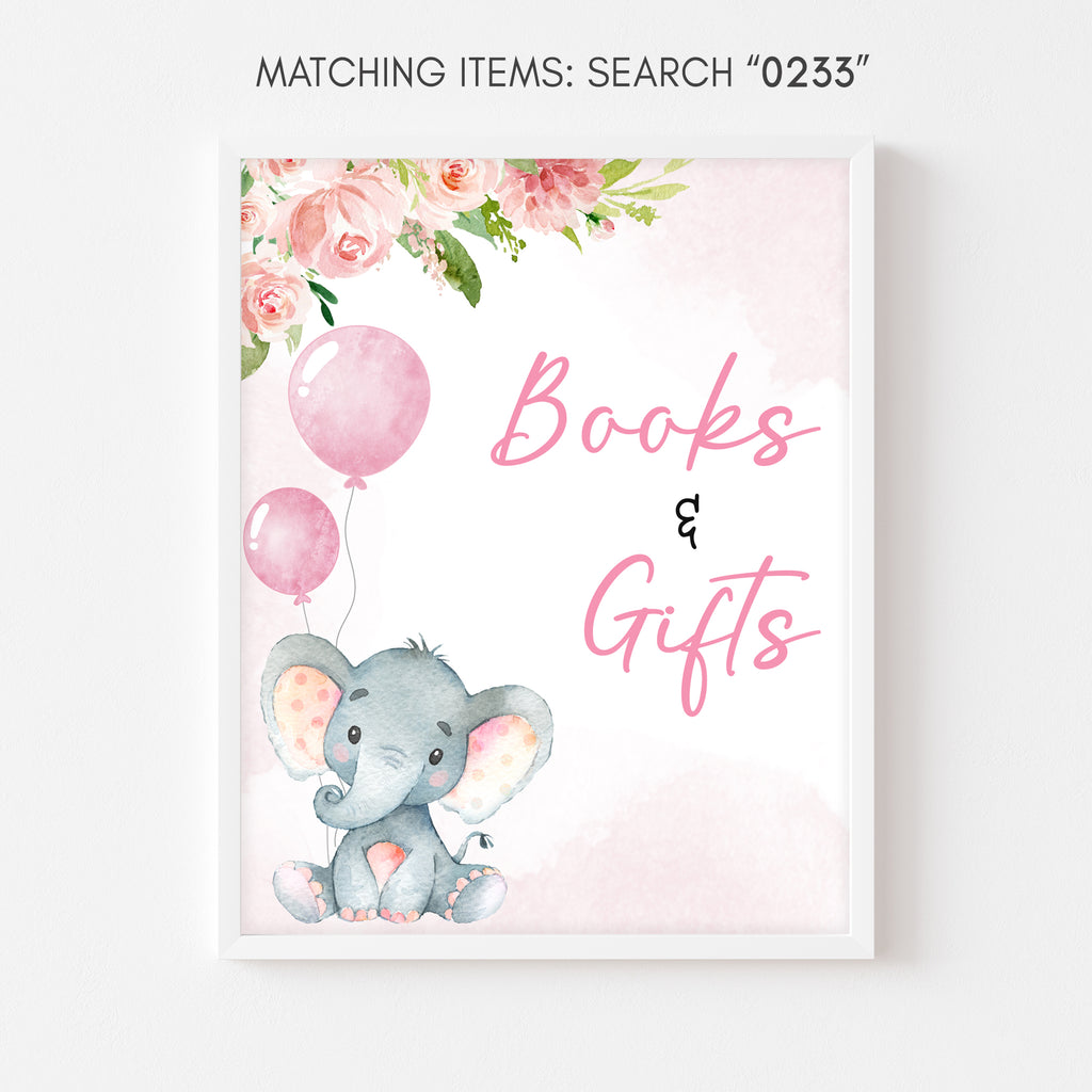 Girl Elephant Baby Shower Books and Gifts Sign