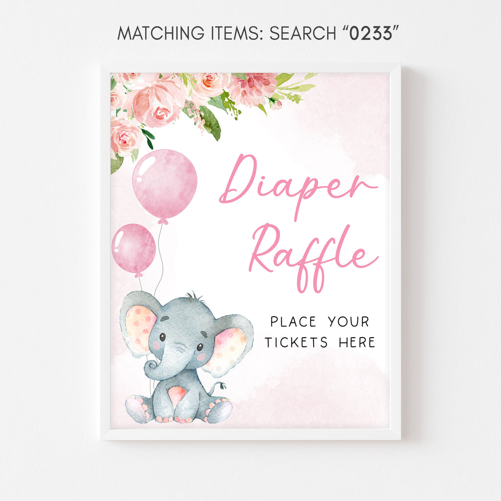 Girl Elephant Baby Shower Diaper Raffle Sign