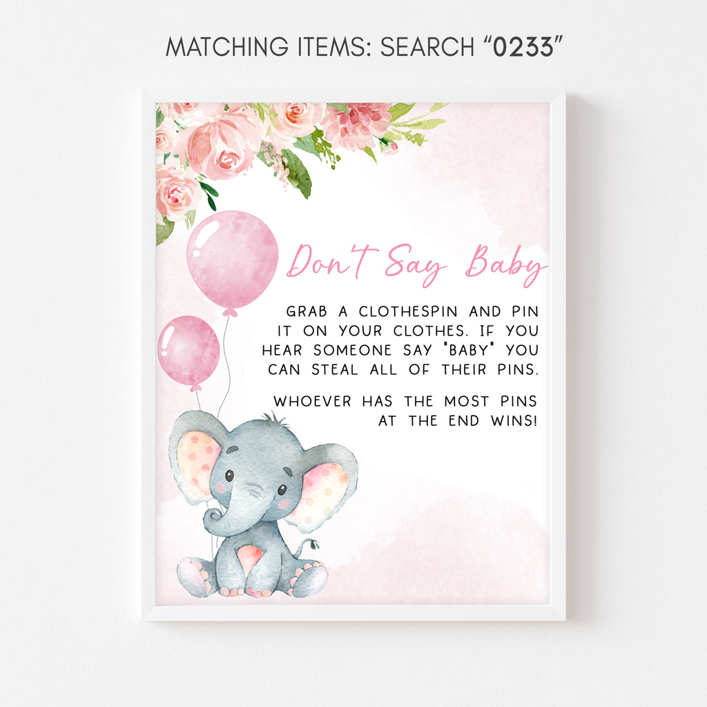 Girl Elephant Baby Shower Don't Say Baby Sign