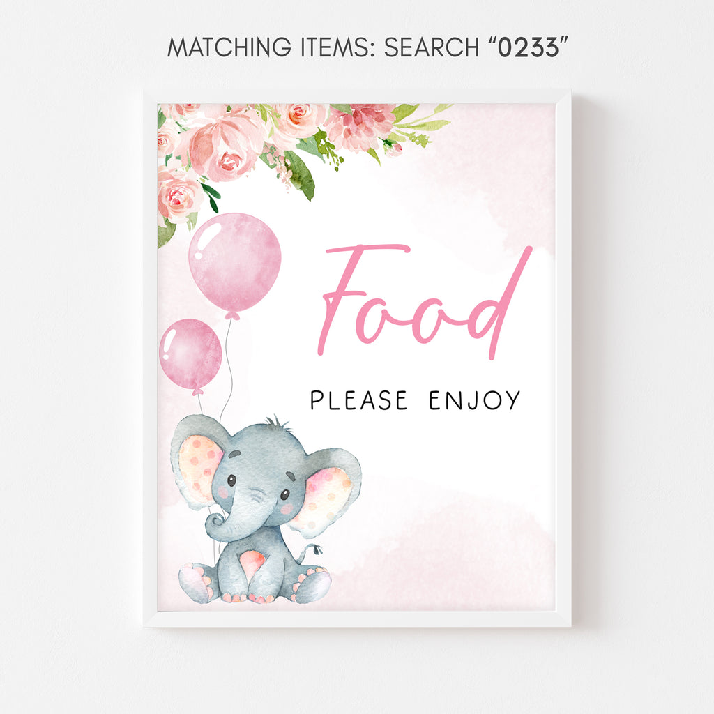 Girl Elephant Baby Shower Food Sign