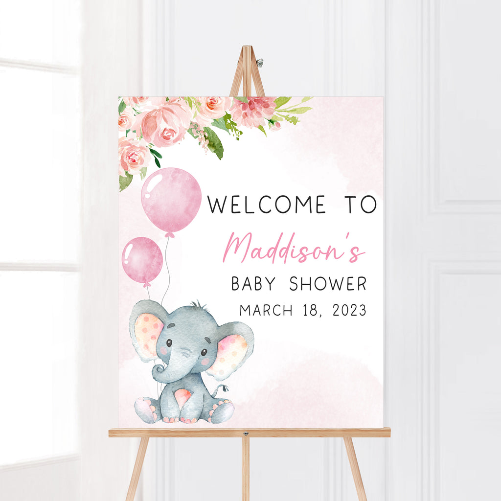 Girl Elephant Baby Shower Welcome Sign