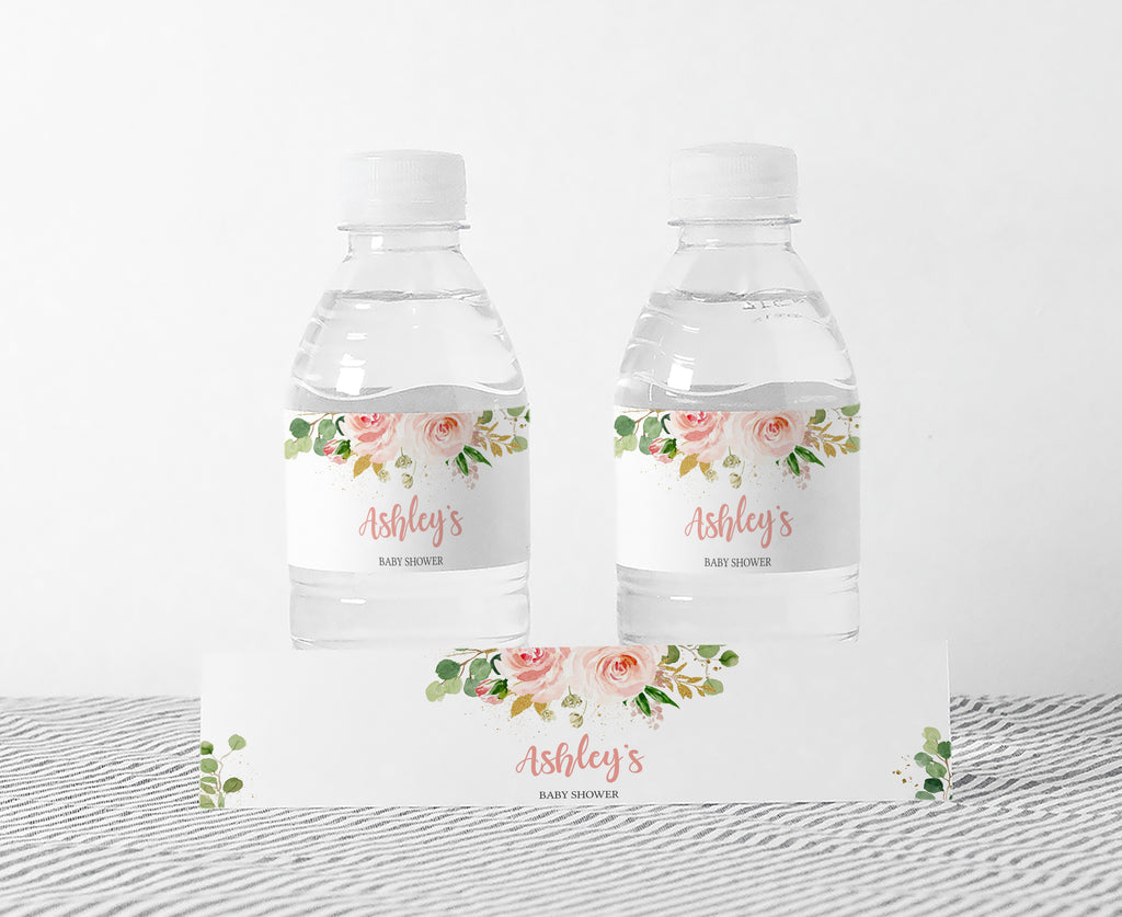 It's a Girl Blush Pink Floral Baby Shower Bottle Label