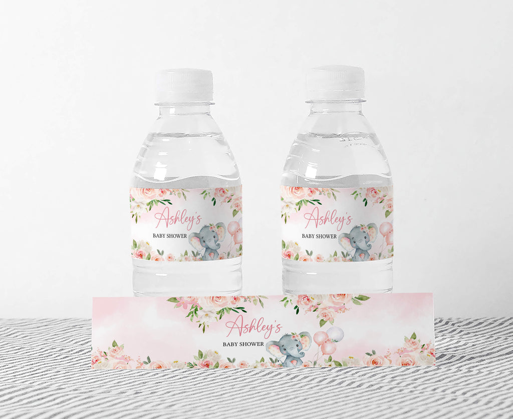 Floral Elephant Baby Shower Bottle Label