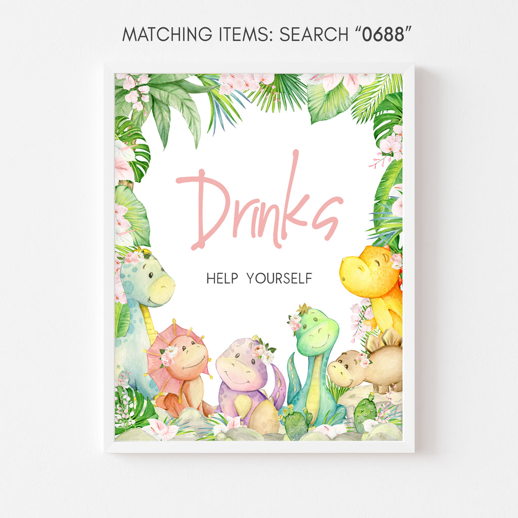 Girl Dinosaur Baby Shower Drinks Sign