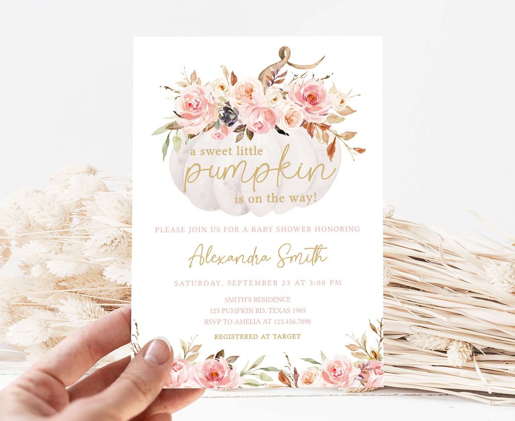 Pink Floral Pumpkin Baby Shower Invitation