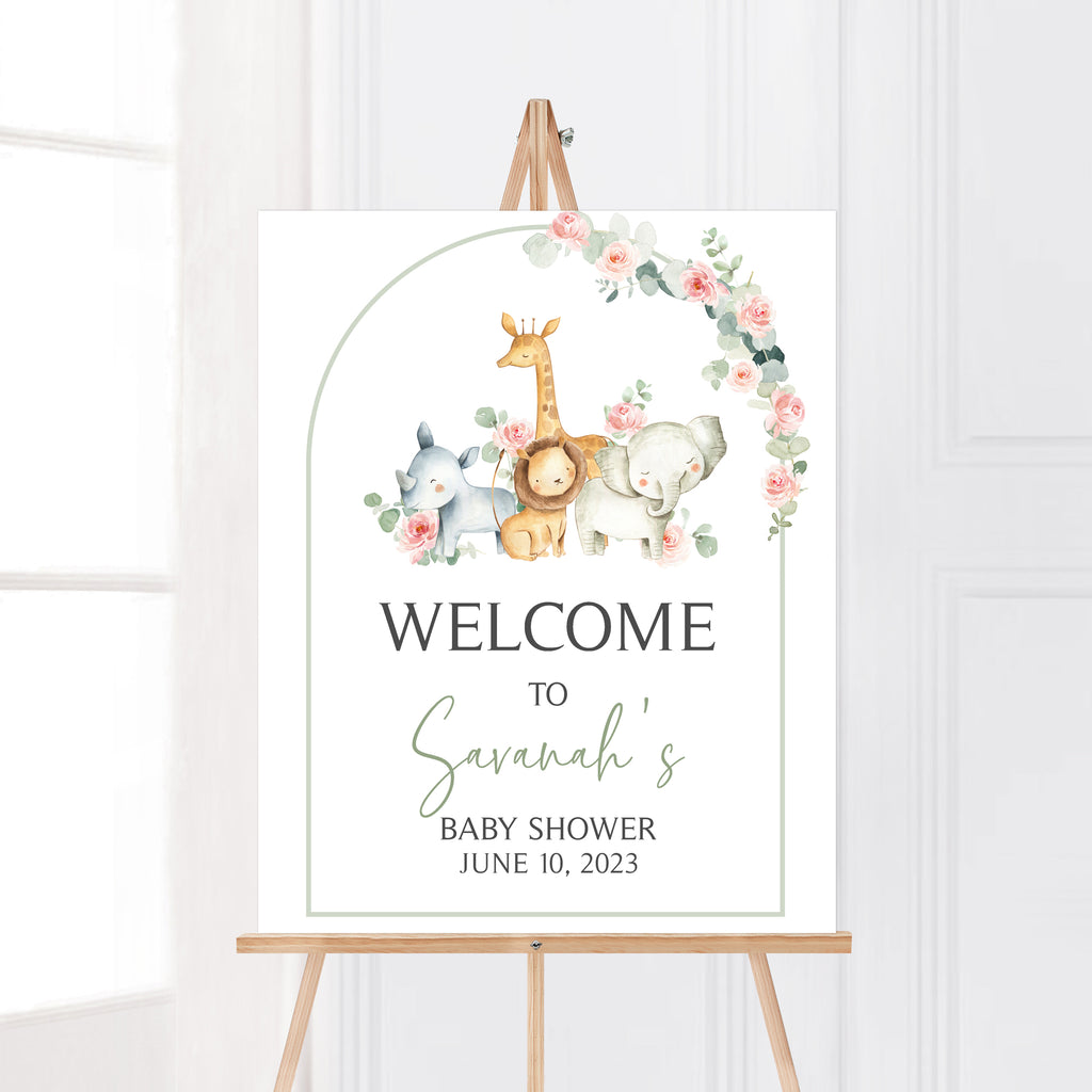 Floral Safari Baby Shower Welcome Sign