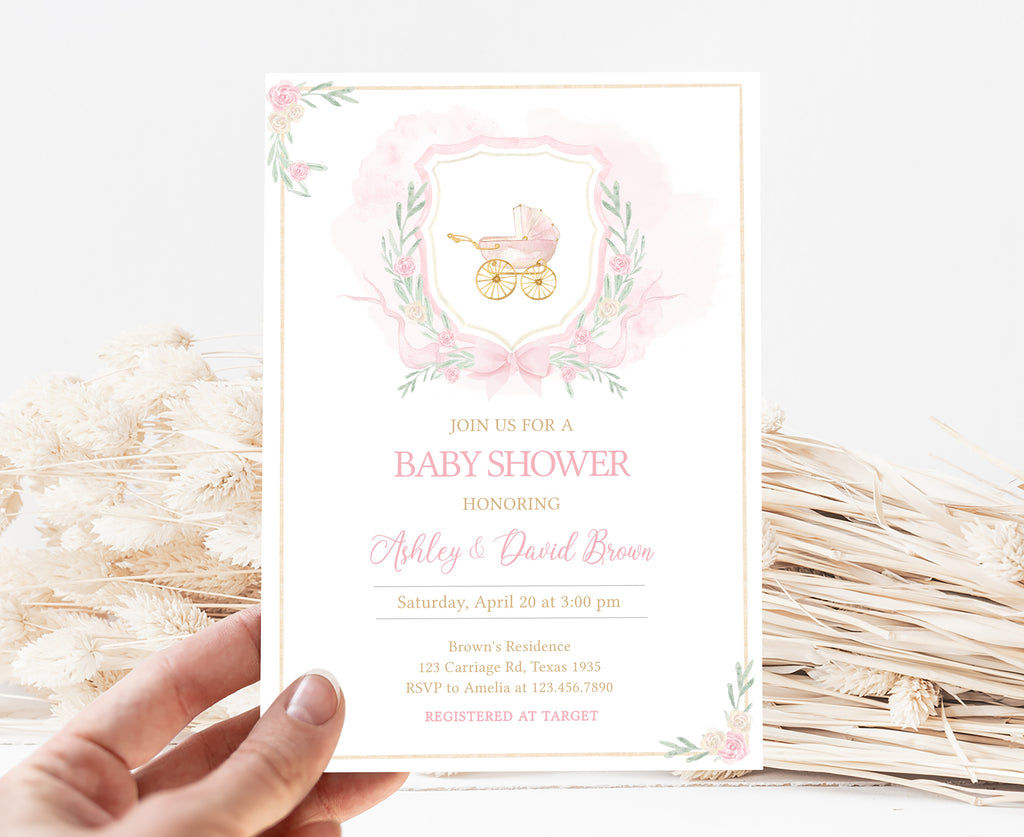 Watercolor Crest Baby Shower Invitation