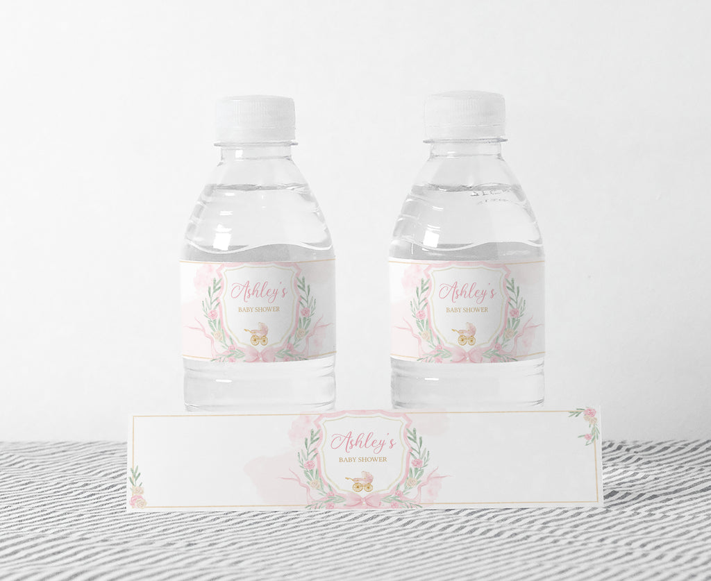 Watercolor Crest Baby Shower Bottle Label