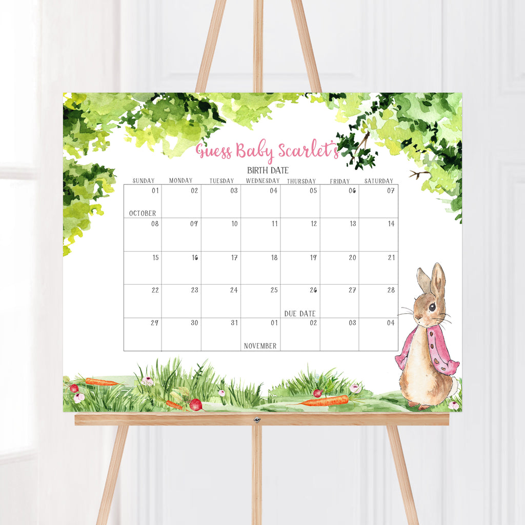 Pink Peter Rabbit Baby Shower Due Date Calendar