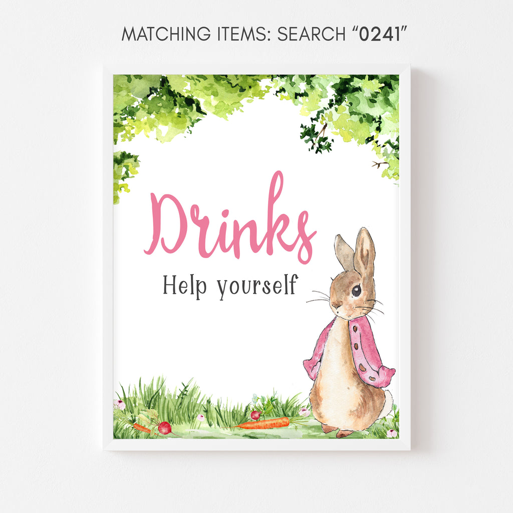 Pink Peter Rabbit Baby Shower Drinks Sign