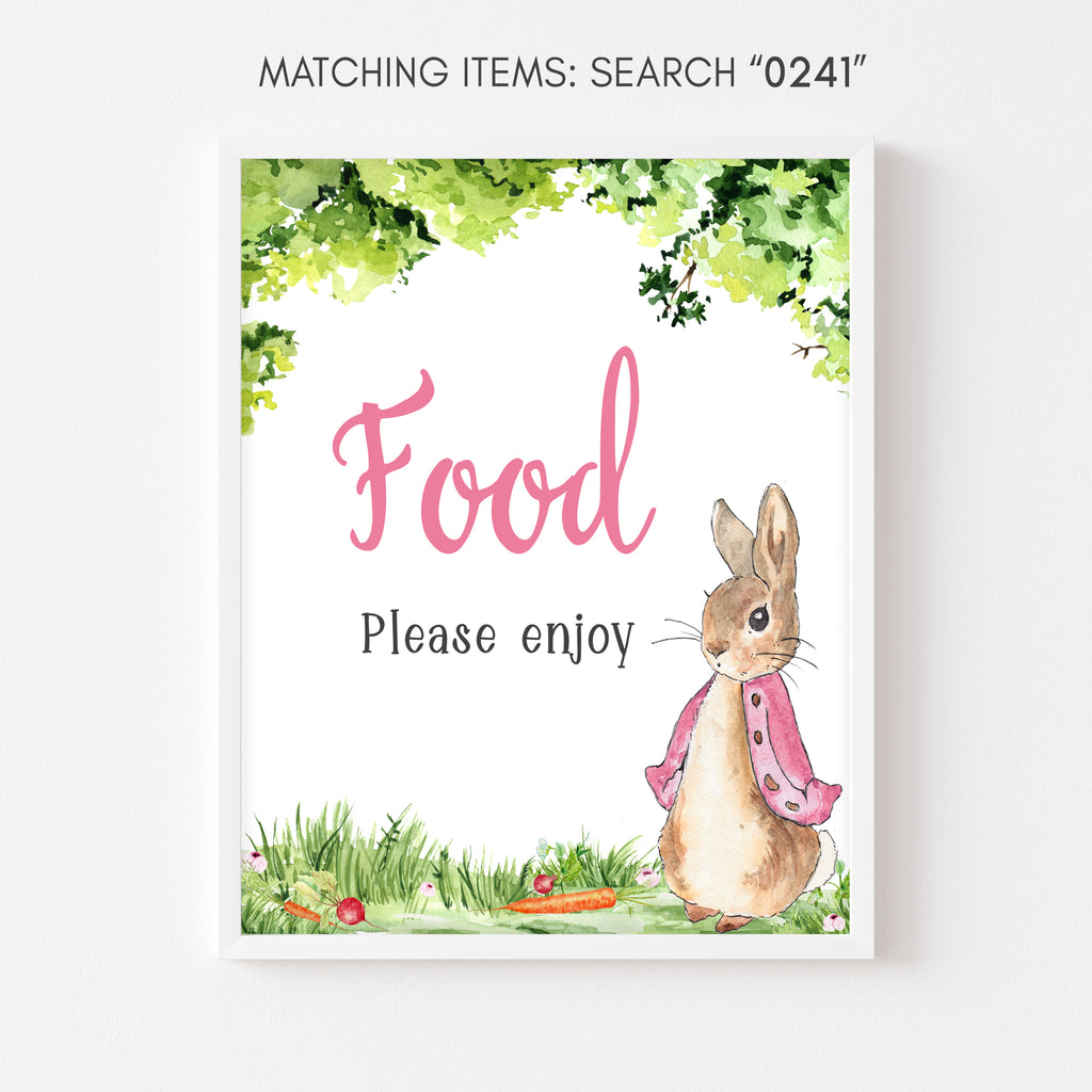 Pink Peter Rabbit Baby Shower Food Sign