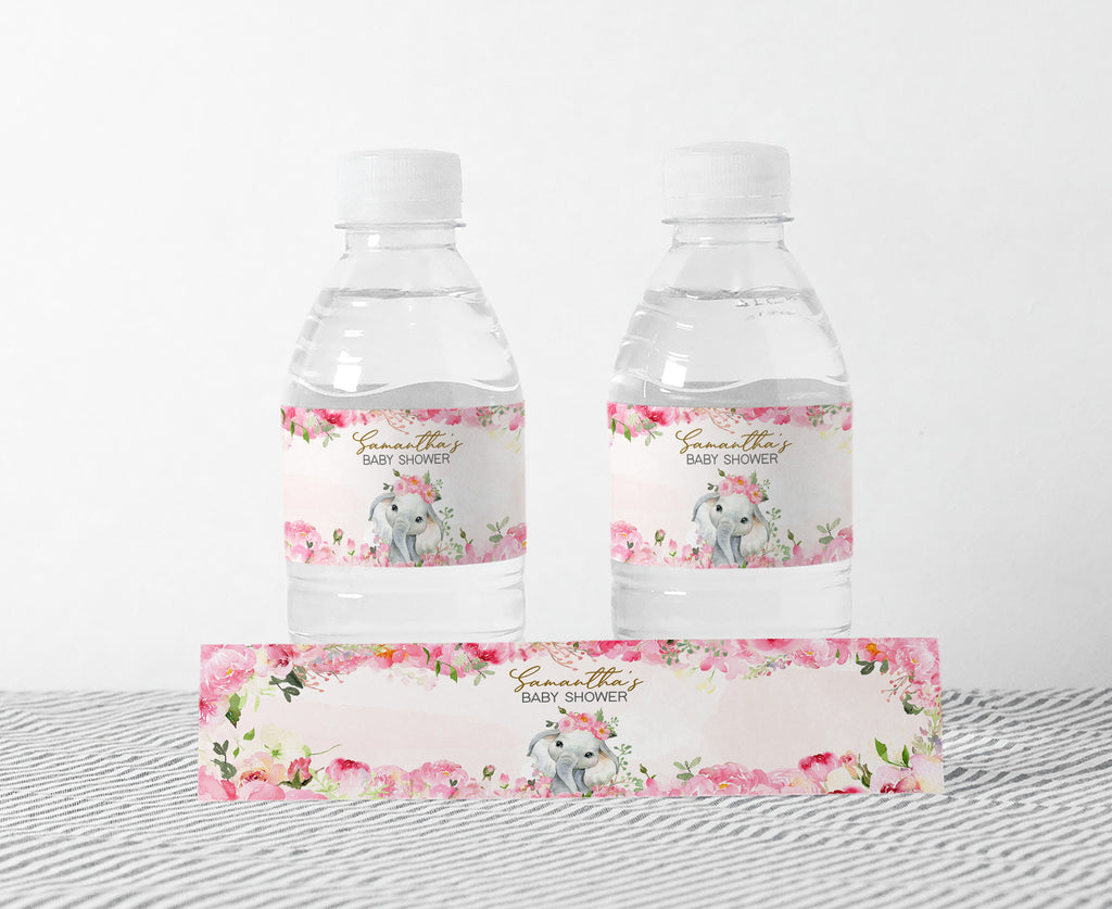 Pink Elephant Baby Shower Bottle Label