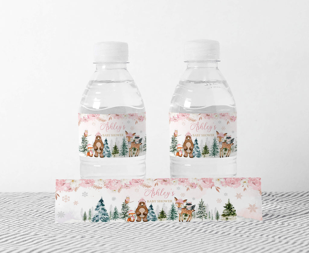 Girl Winter Woodland Baby Shower Bottle Label