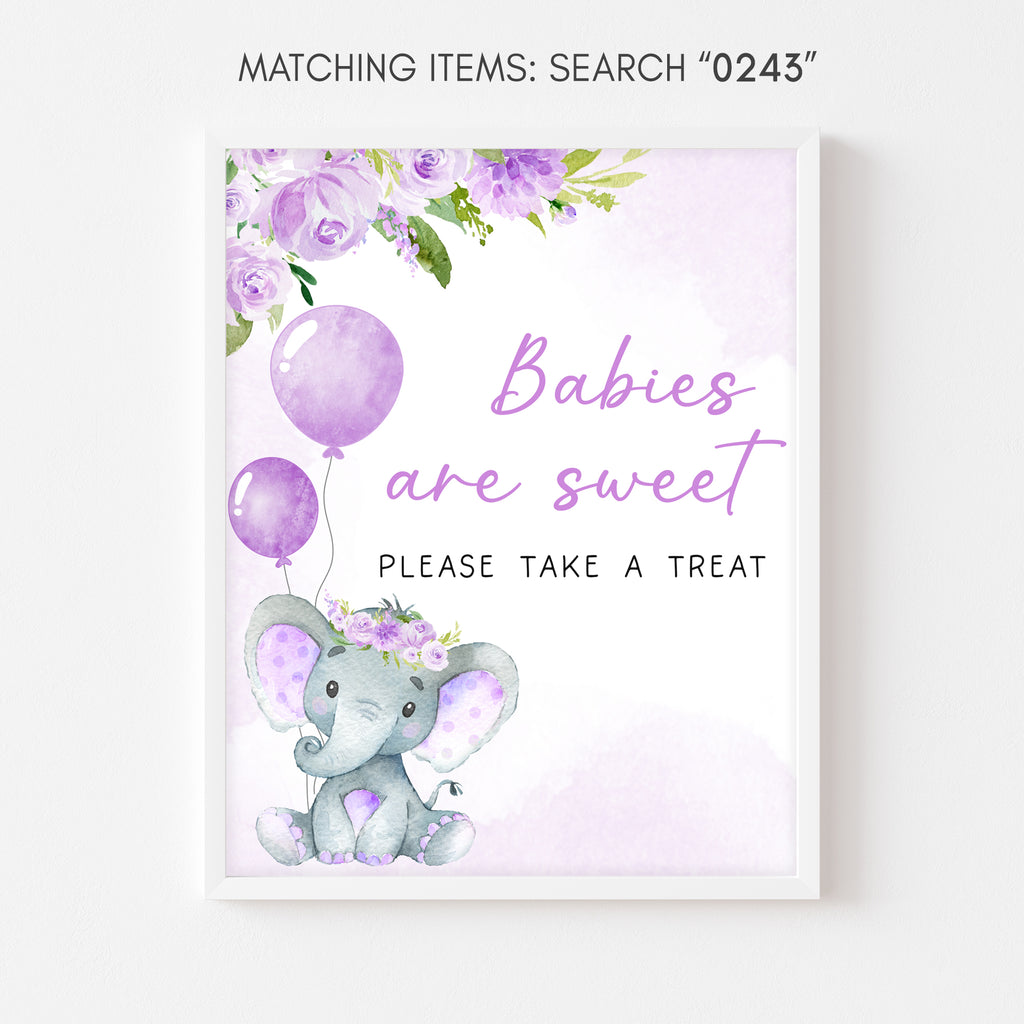 Purple Elephant Baby Shower Babies are Sweet Sign