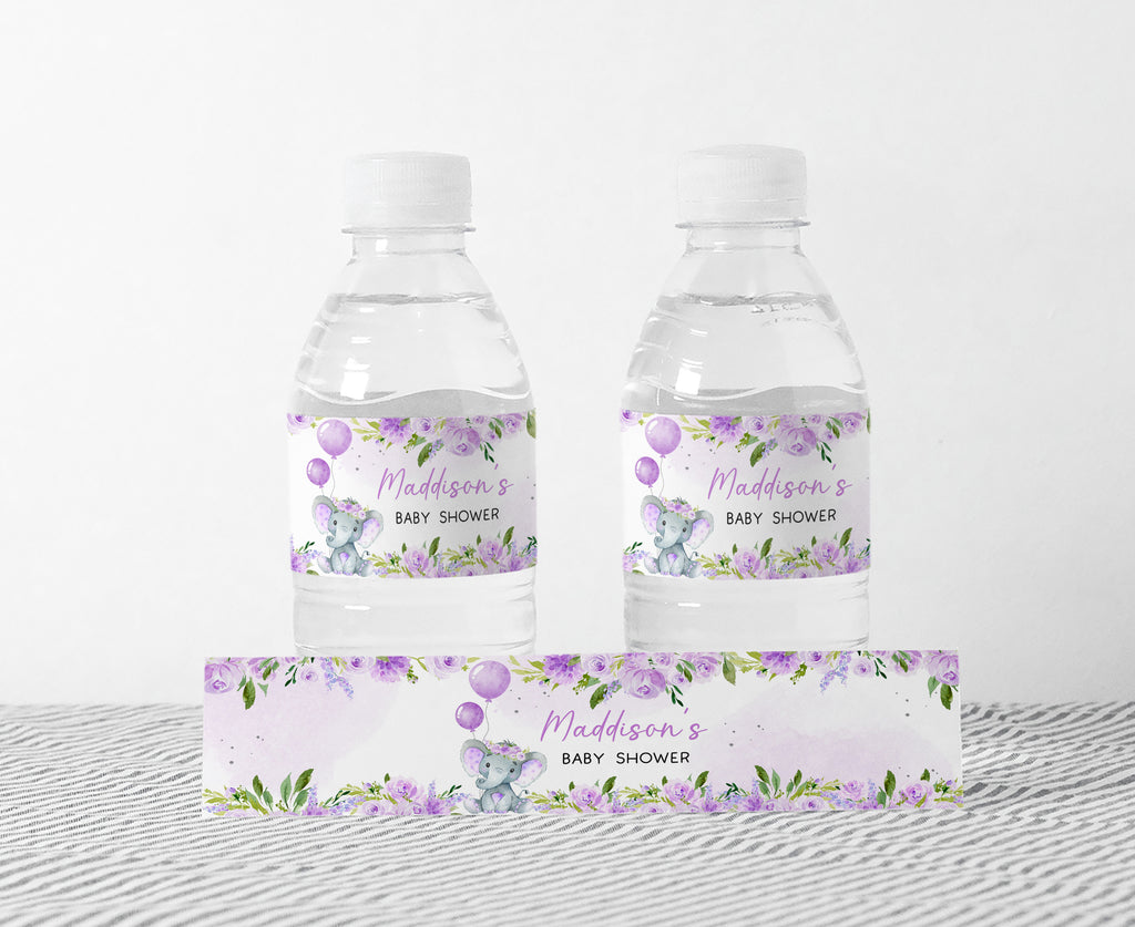 Purple Elephant Baby Shower Bottle Label